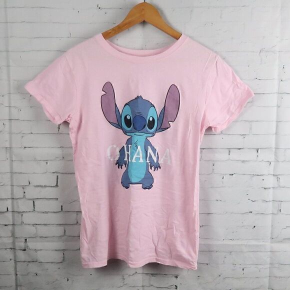 DISNEY PINK LILO & STITCH OHANA SHORT SLEEVE CREW NECK COTTON T SHIRT - Picture 1 of 5